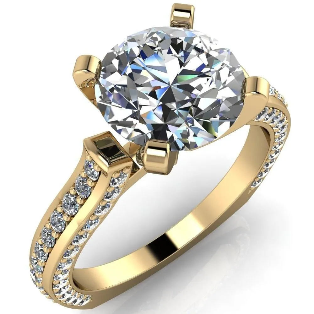 Evelyn Round Center Stone Micro Prong Set Diamonds Euro Ring