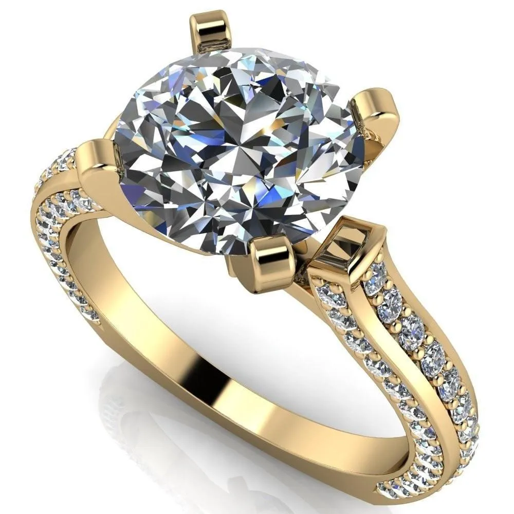 Evelyn Round Center Stone Micro Prong Set Diamonds Euro Ring