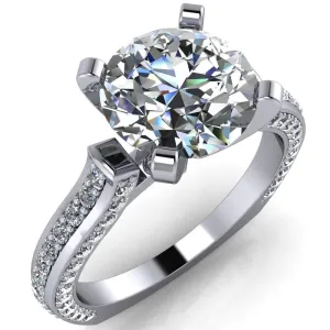 Evelyn Round Center Stone Micro Prong Set Diamonds Euro Ring