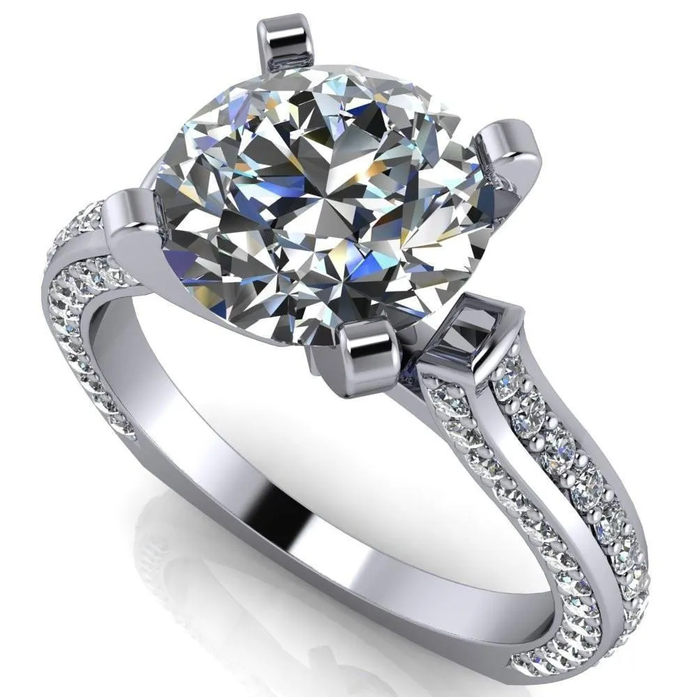 Evelyn Round Center Stone Micro Prong Set Diamonds Euro Ring