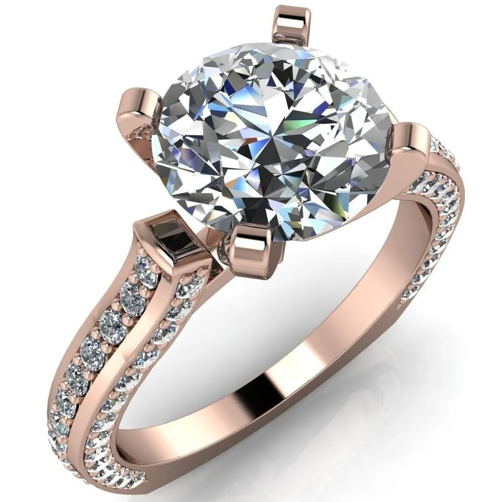 Evelyn Round Center Stone Micro Prong Set Diamonds Euro Ring