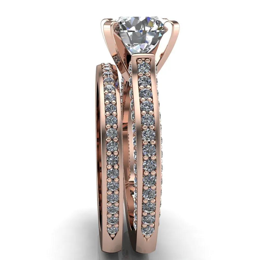 Evelyn Round Center Stone Micro Prong Set Diamonds Euro Ring