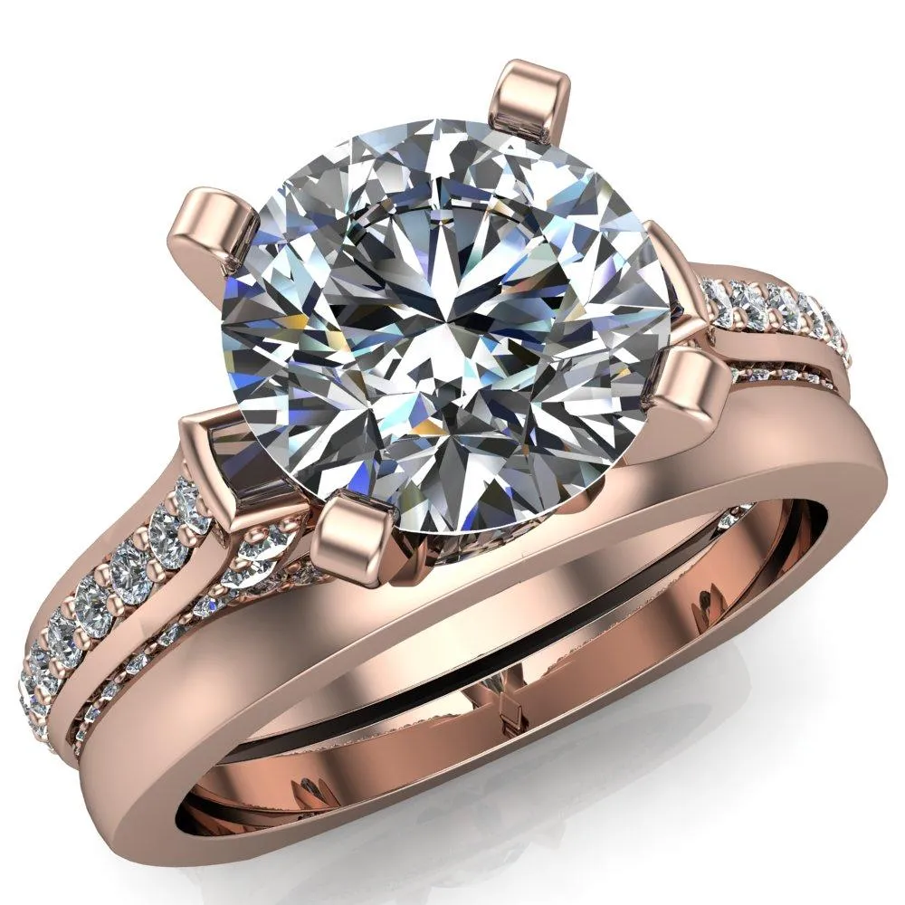 Evelyn Round Center Stone Micro Prong Set Diamonds Euro Ring