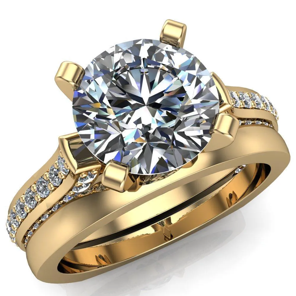 Evelyn Round Center Stone Micro Prong Set Diamonds Euro Ring