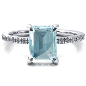 Ezili Emerald Aqua Blue Spinel 4 Claw Prong Micro Pave Diamond Sides Engagement Ring