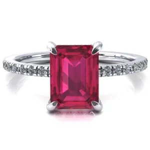 Ezili Emerald Ruby 4 Claw Prong Micro Pave Diamond Sides Engagement Ring