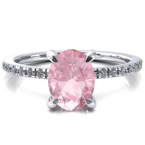 Ezili Oval Pink Sapphire 4 Claw Prong Micro Pave Diamond Sides Engagement Ring