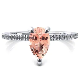 Ezili Pear Champagne Sapphire 3 Claw Prong Micro Pave Diamond Sides Engagement Ring