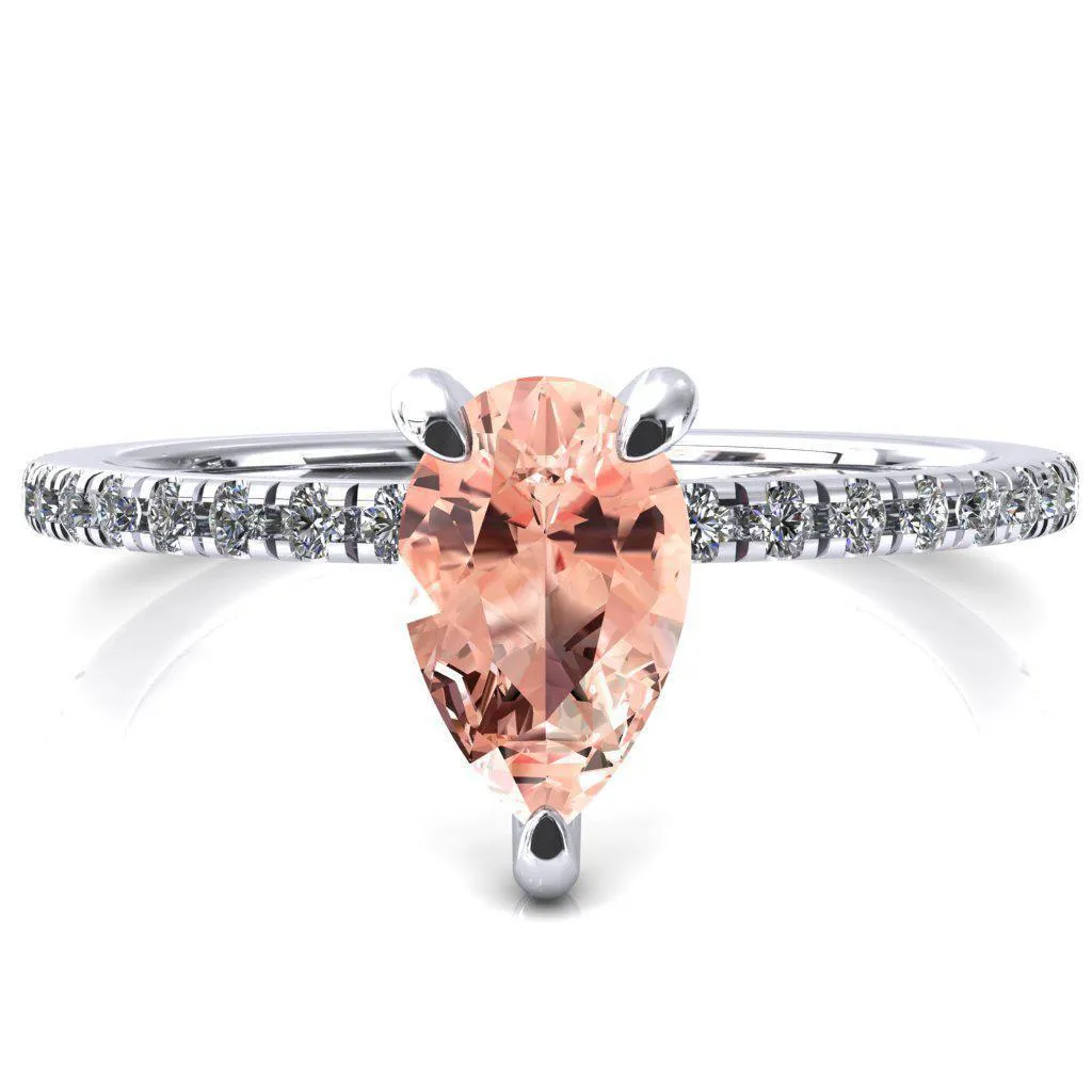 Ezili Pear Champagne Sapphire 3 Claw Prong Micro Pave Diamond Sides Engagement Ring