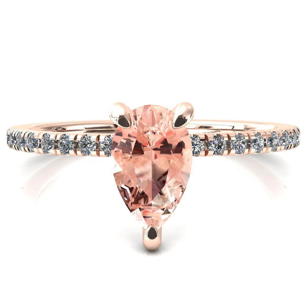 Ezili Pear Champagne Sapphire 3 Claw Prong Micro Pave Diamond Sides Engagement Ring