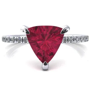 Ezili Trillion Ruby 3 Claw Prong Micro Pave Diamond Sides Engagement Ring