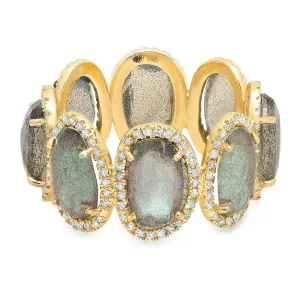 FACETED LABRADORITE & DIAMOND RING, GOLD