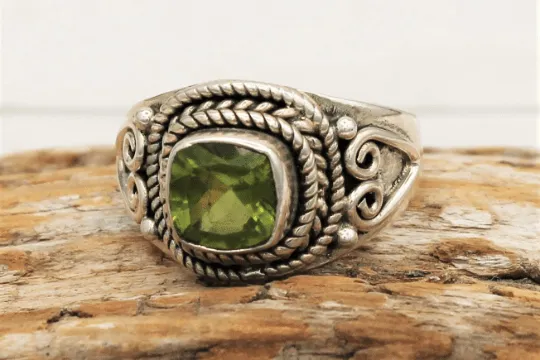Faceted Peridot Ring, Size 8