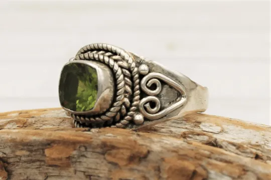 Faceted Peridot Ring, Size 8