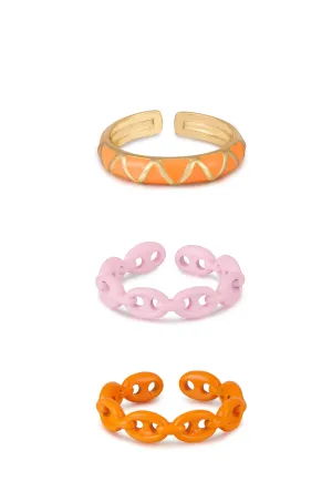 Festival Fun Orange & Pink Enamel Ring Set