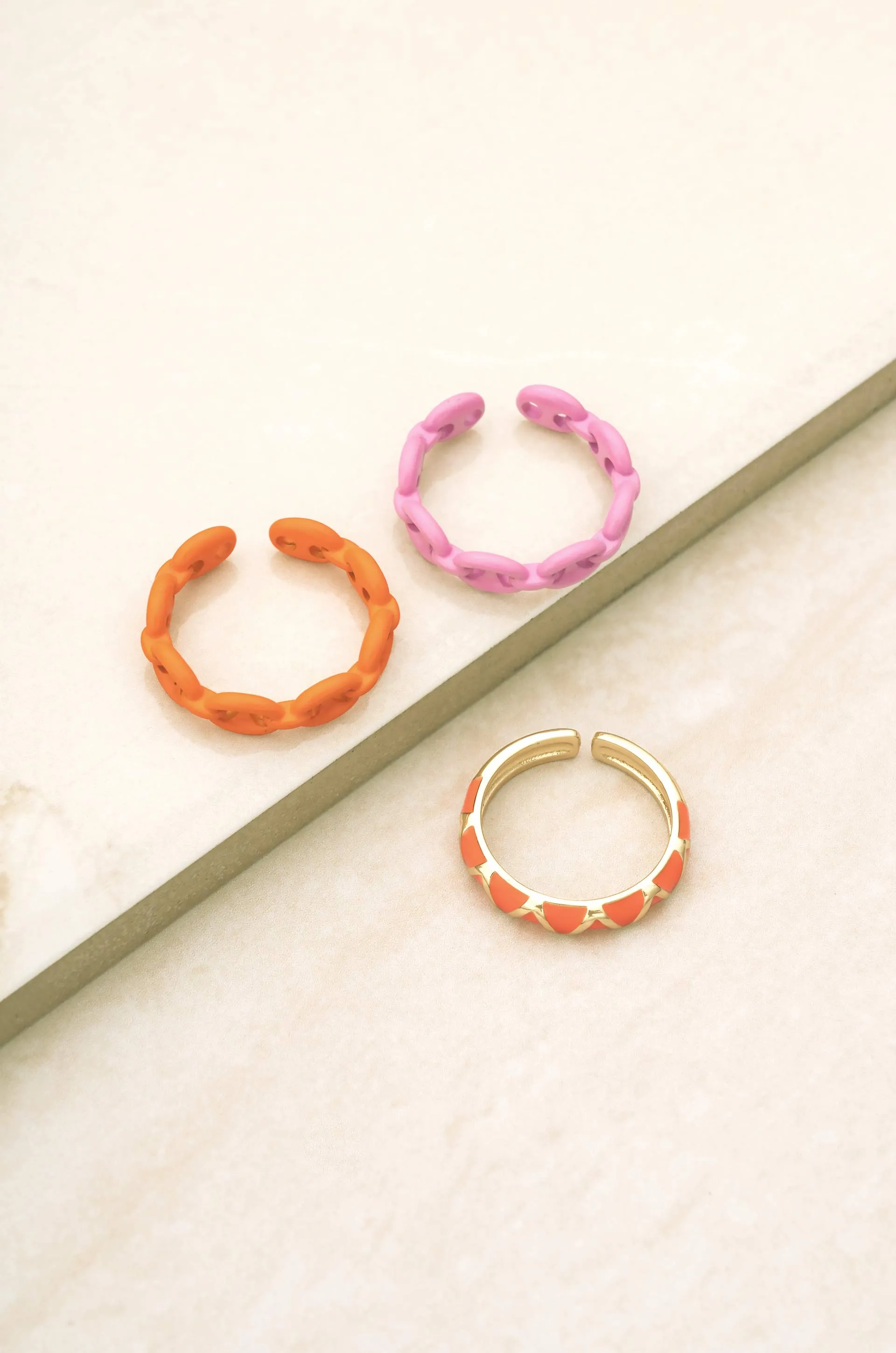 Festival Fun Orange & Pink Enamel Ring Set
