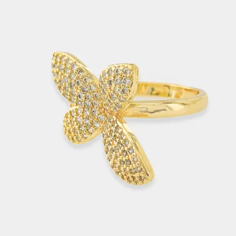 Flower and Leaf ring with pave micro czs