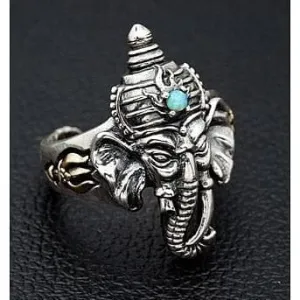 Ganesh Turquoise Silver Rings