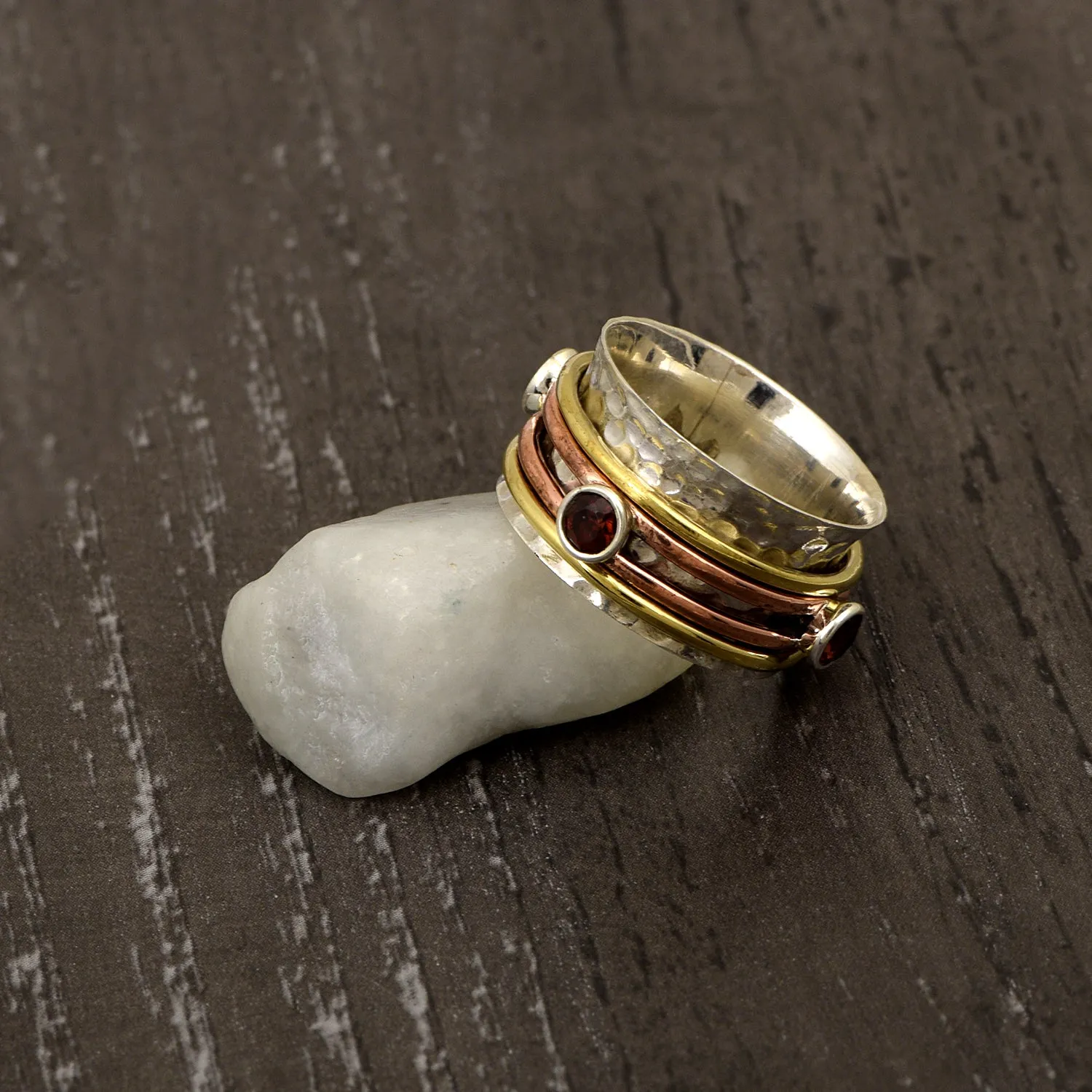 Garnet Multi Band Meditation Spinner Ring