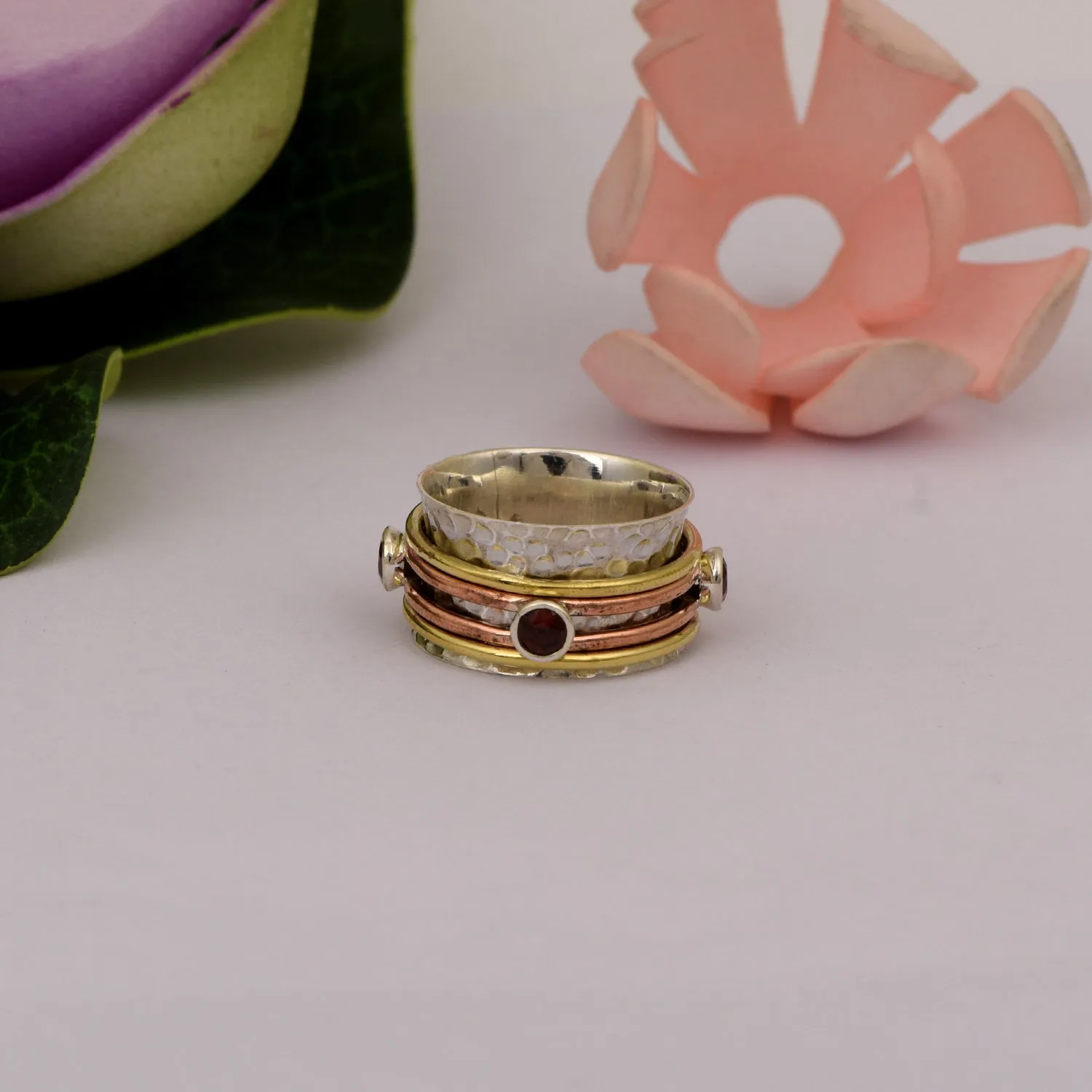 Garnet Multi Band Meditation Spinner Ring