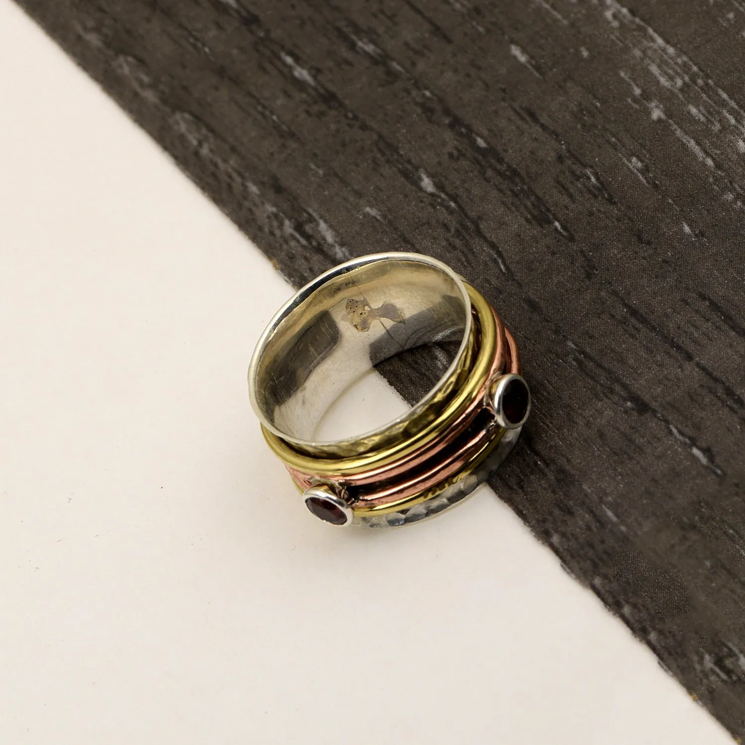 Garnet Multi Band Meditation Spinner Ring