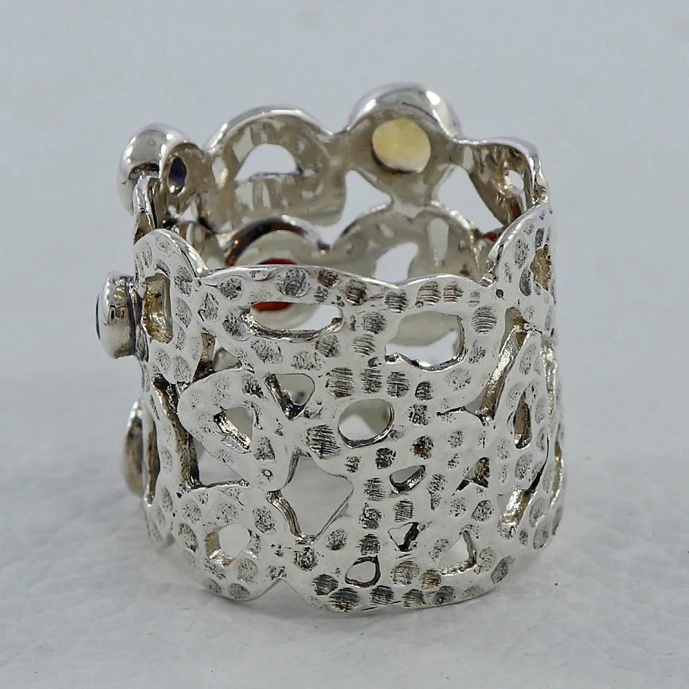 Garnet With Multistone Ring 925 Sterling Silver