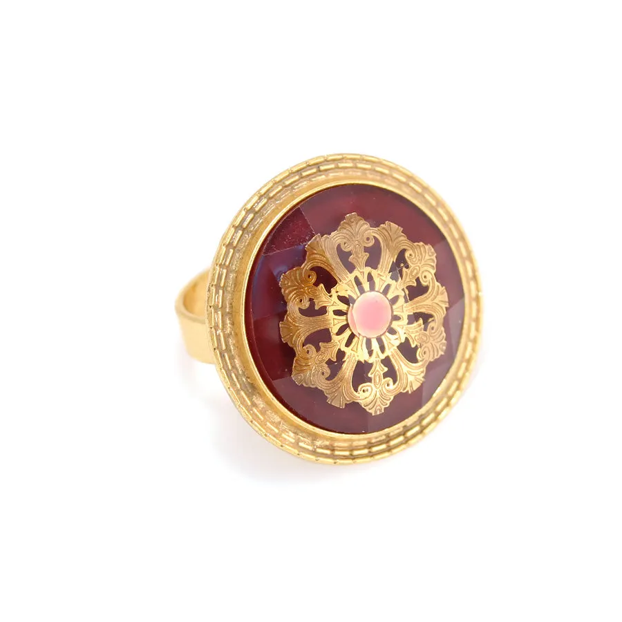 GOLD BURGUNDY ADJUSTABLE  RINGS #195WN5101 (2C1)