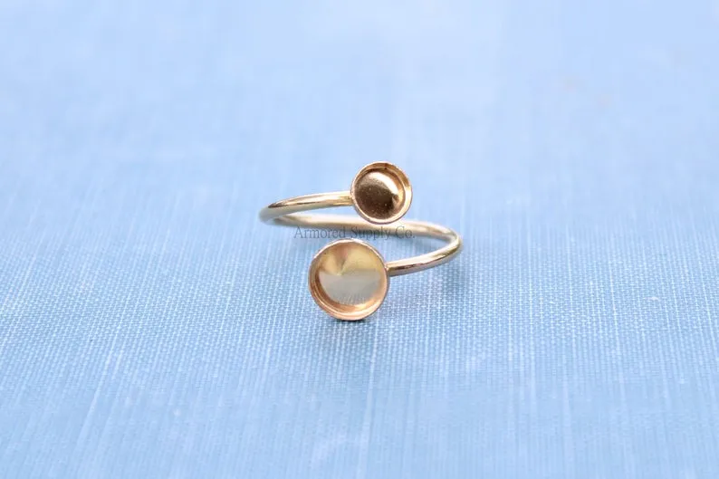 Gold Filled Bypass Adjustable Bezel Cup Ring blank