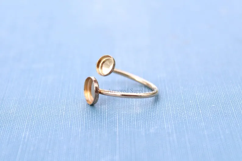 Gold Filled Bypass Adjustable Bezel Cup Ring blank