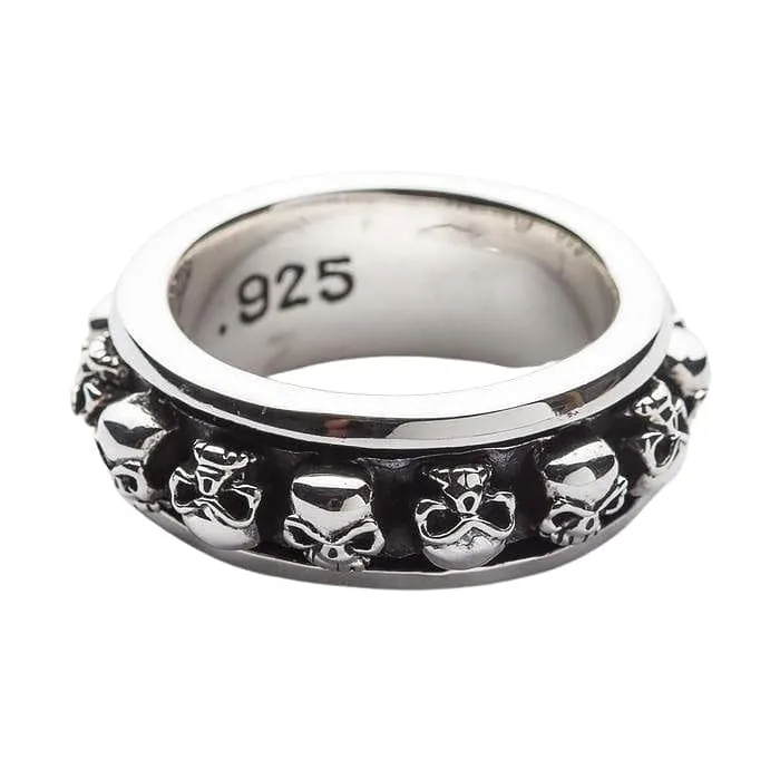 Gold Skull Sterling Silver Spin Ring