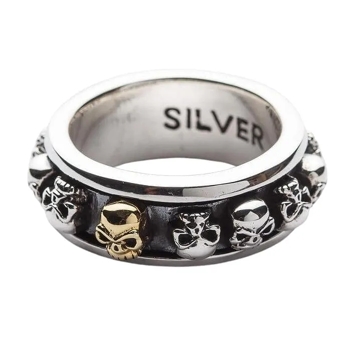 Gold Skull Sterling Silver Spin Ring