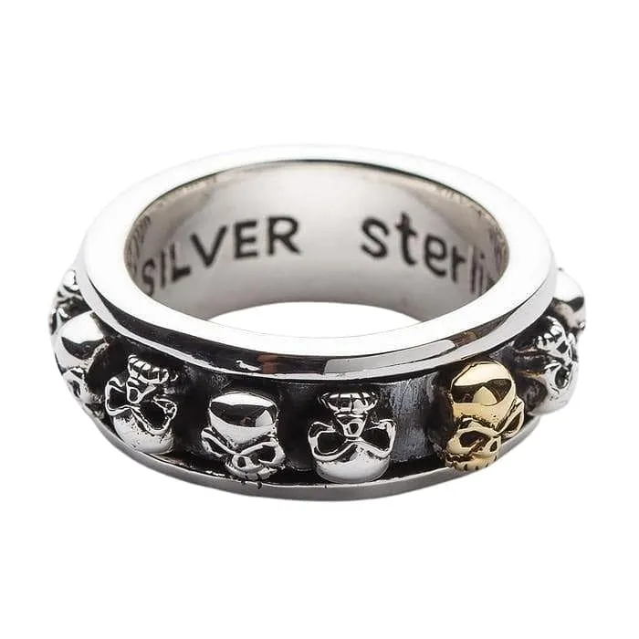 Gold Skull Sterling Silver Spin Ring