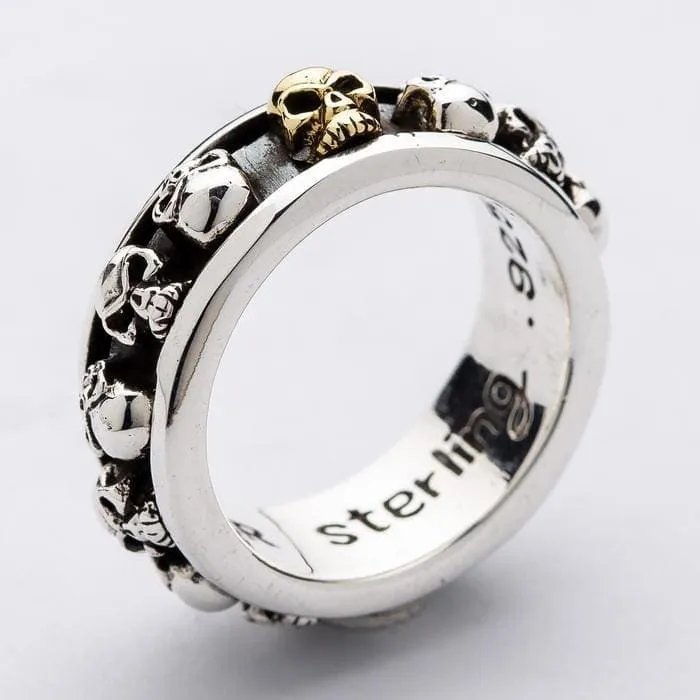 Gold Skull Sterling Silver Spin Ring