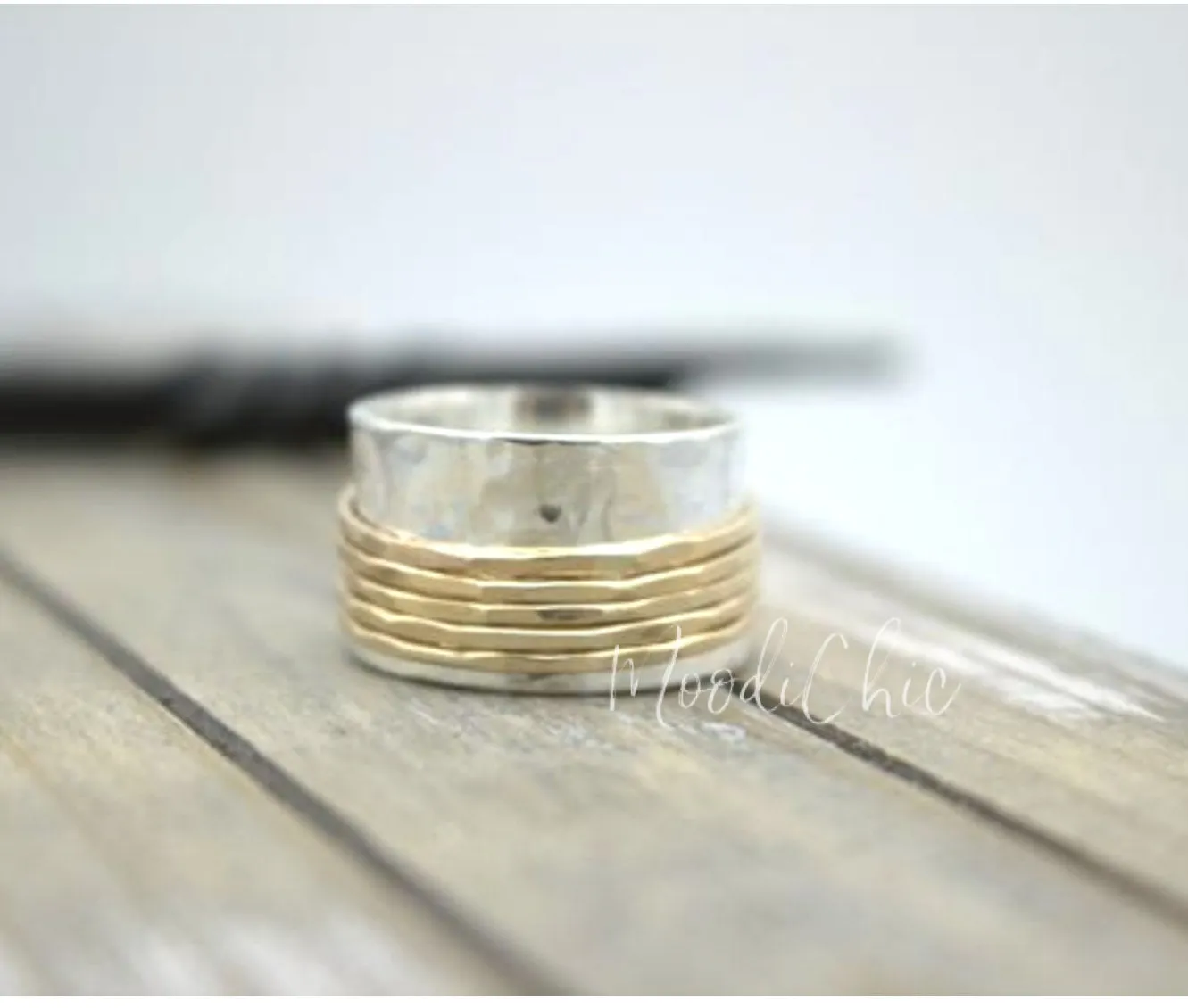 Gold Sterling Silver Wide Band Spinner ring