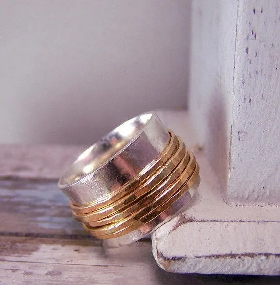 Gold Sterling Silver Wide Band Spinner ring