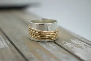 Gold Sterling Silver Wide Band Spinner ring