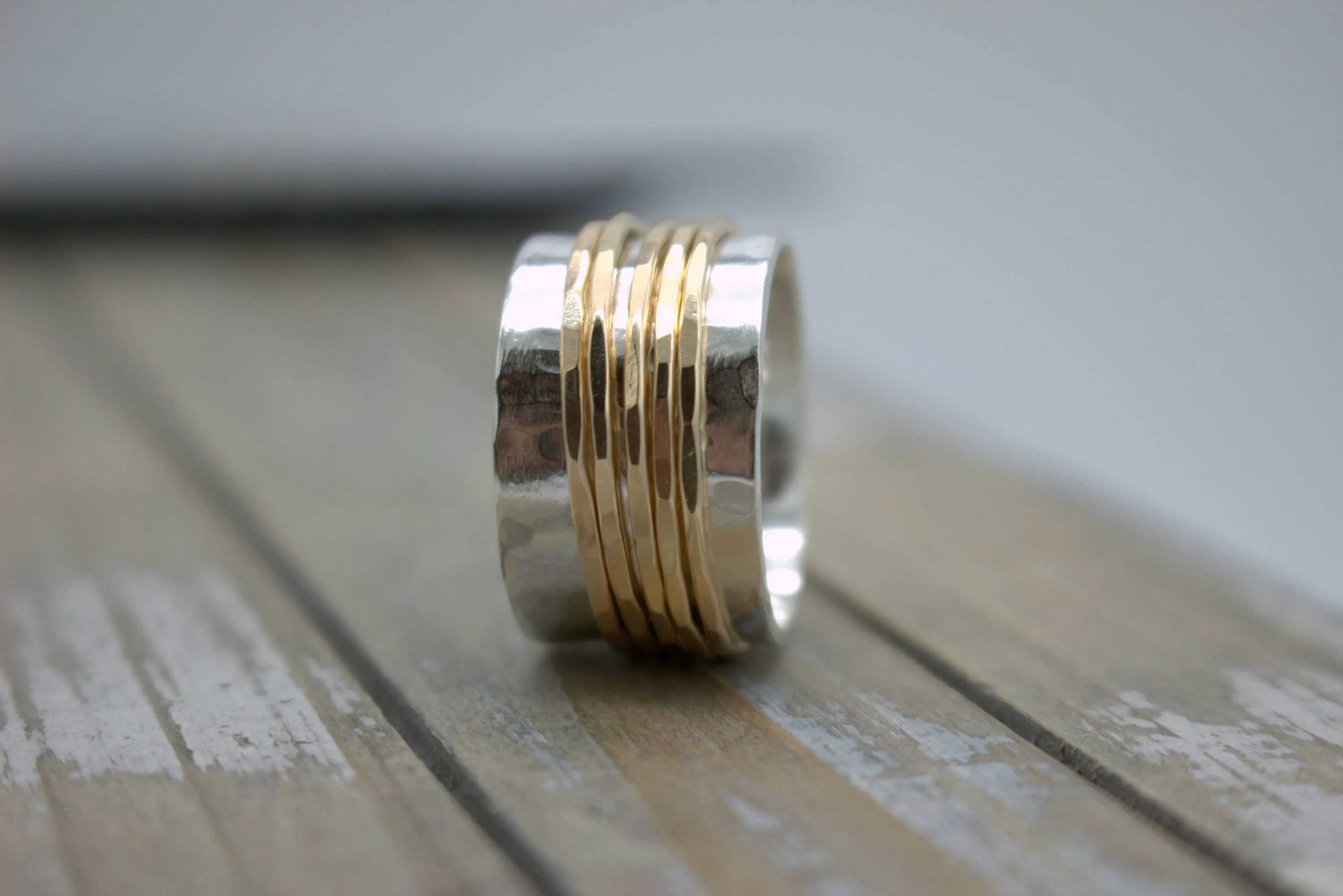 Gold Sterling Silver Wide Band Spinner ring