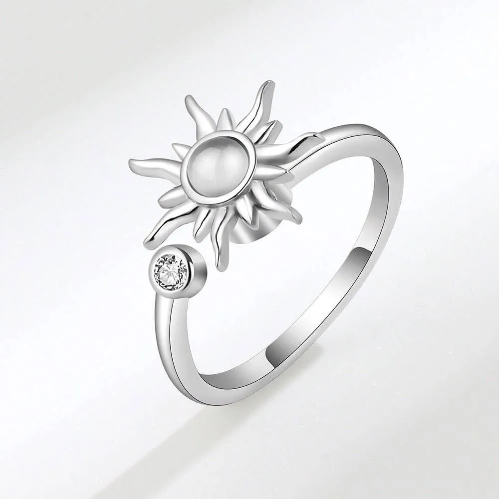 Gold Sun Anxiety Fidget Spinner Ring in 925 Sterling Silver