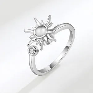 Gold Sun Anxiety Fidget Spinner Ring in 925 Sterling Silver