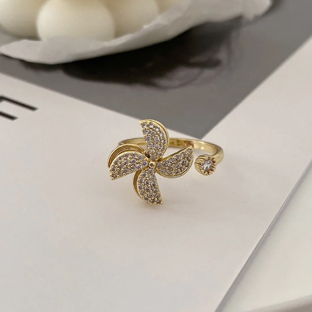 Golden Adjustable Stone Windmill Rotating Ring