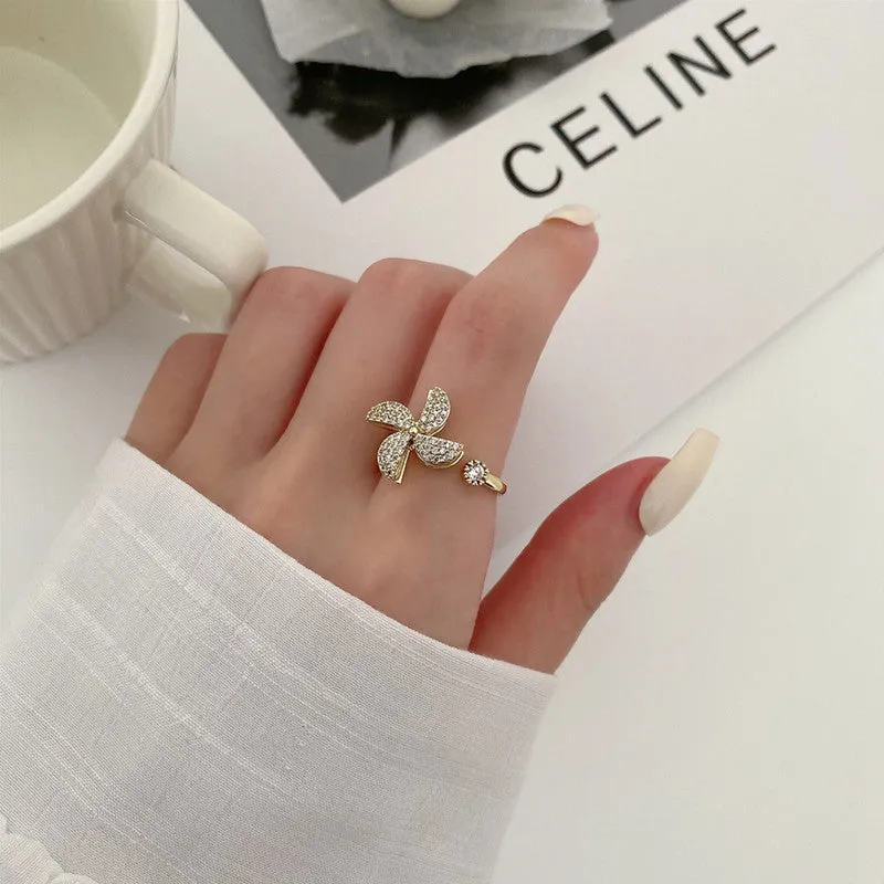 Golden Adjustable Stone Windmill Rotating Ring