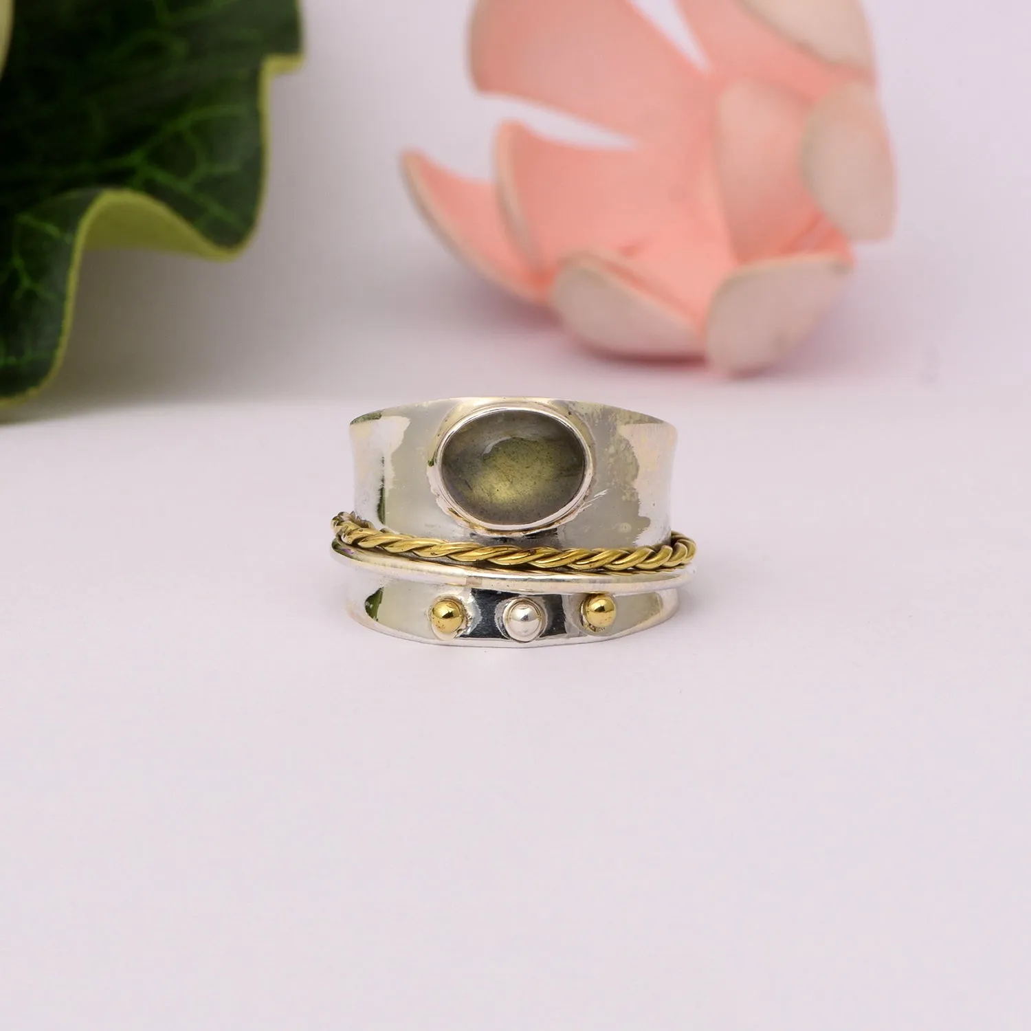 Green Tourmaline Meditation Spinner Ring