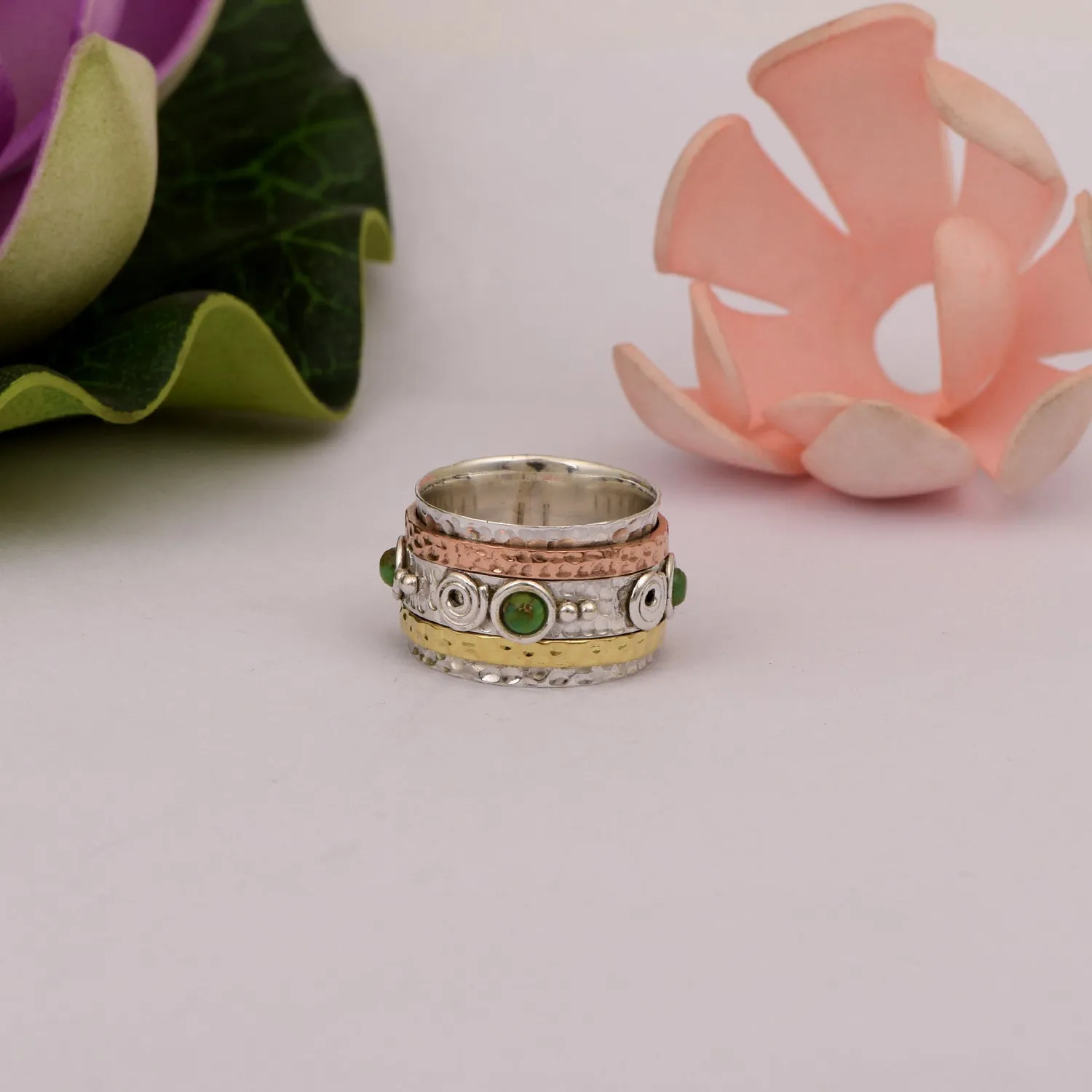 Green Turquoise Multi Band Meditation Spinner Ring