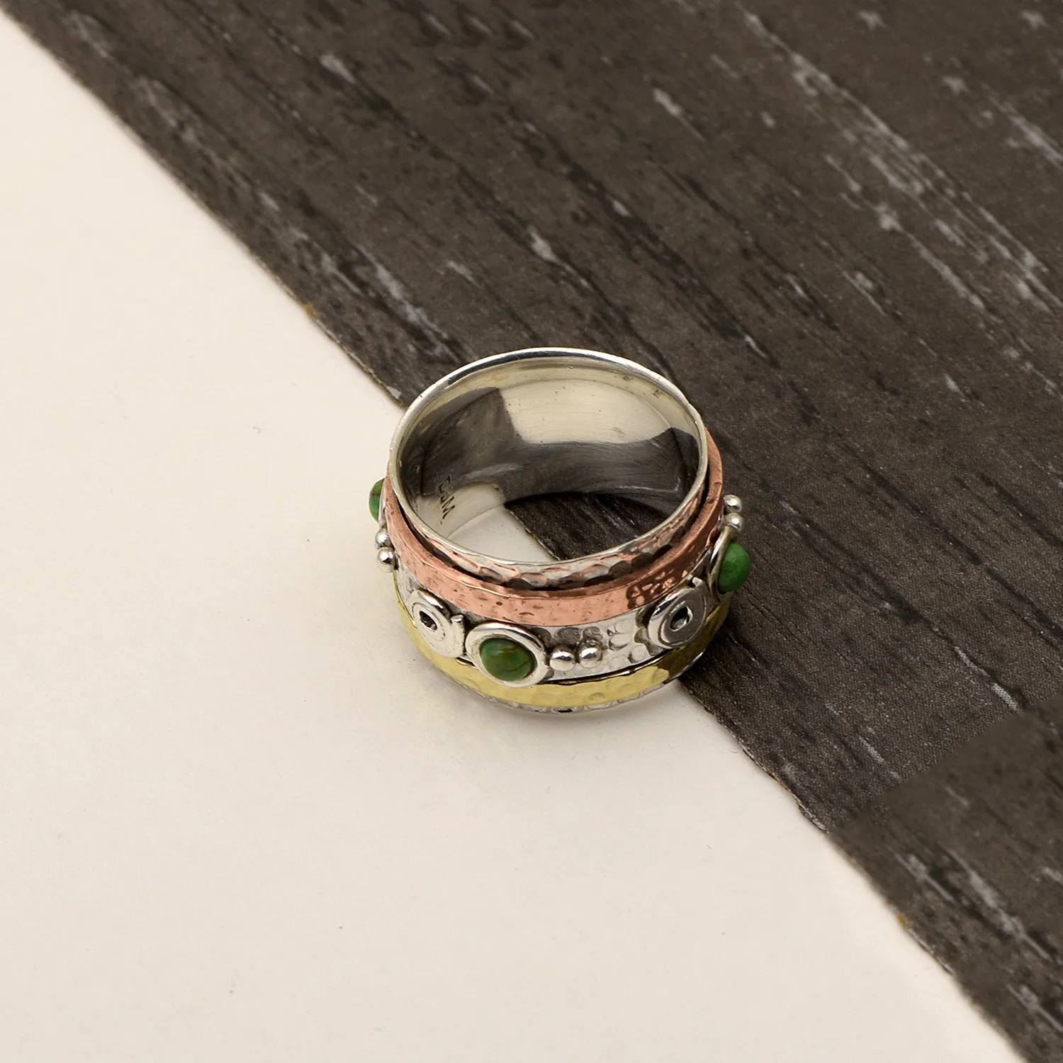 Green Turquoise Multi Band Meditation Spinner Ring