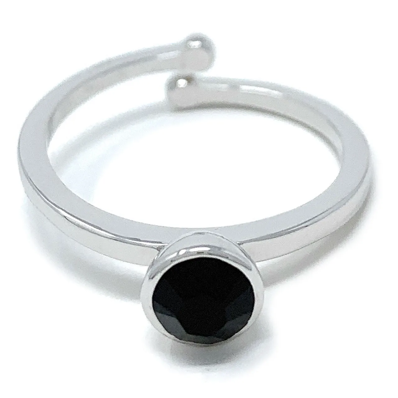 Harley Adjustable Ring with Black Jet Round Crystals from Swarovski Silver Toned Rhodium Plated