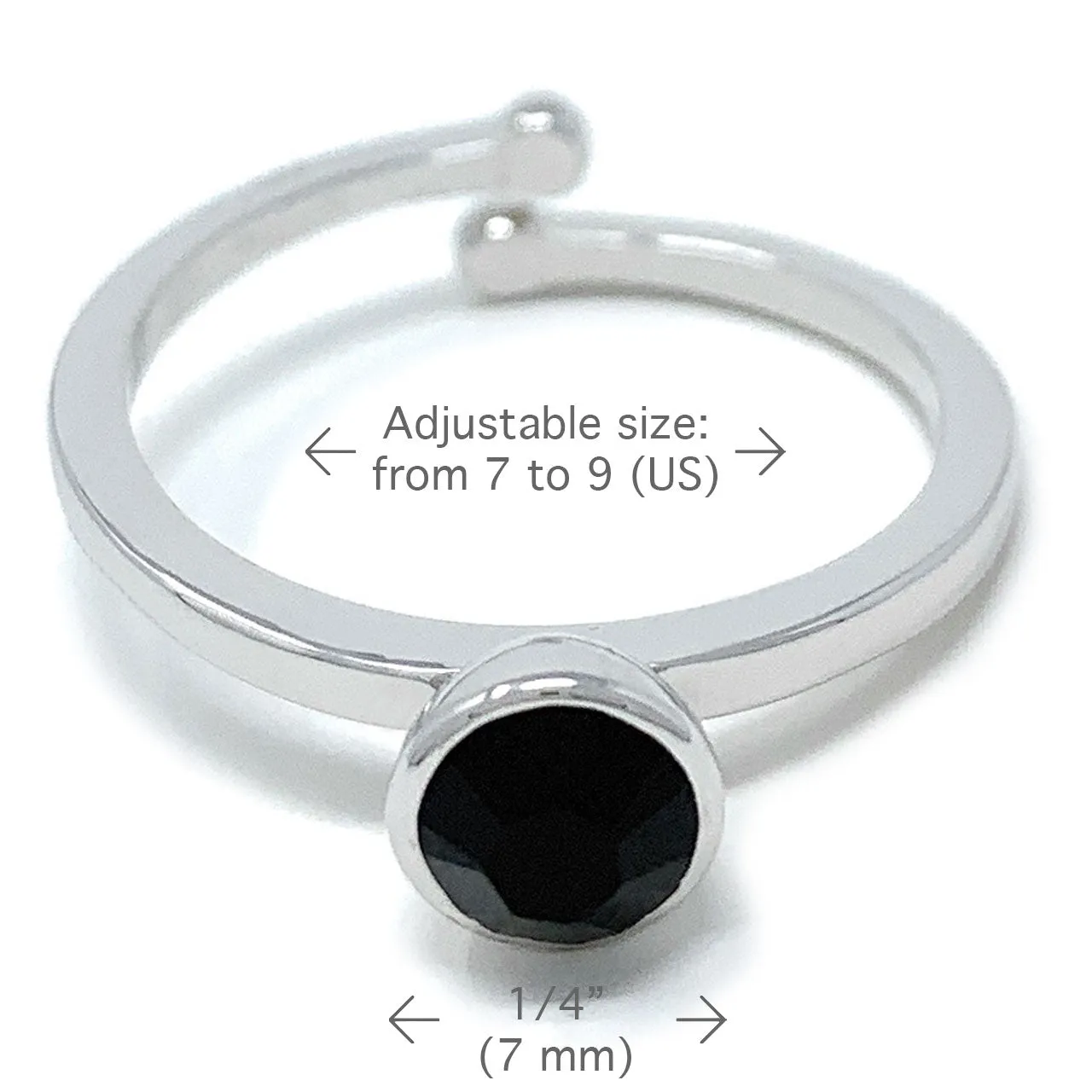 Harley Adjustable Ring with Black Jet Round Crystals from Swarovski Silver Toned Rhodium Plated