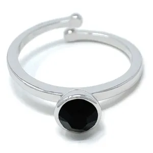 Harley Adjustable Ring with Black Jet Round Crystals from Swarovski Silver Toned Rhodium Plated
