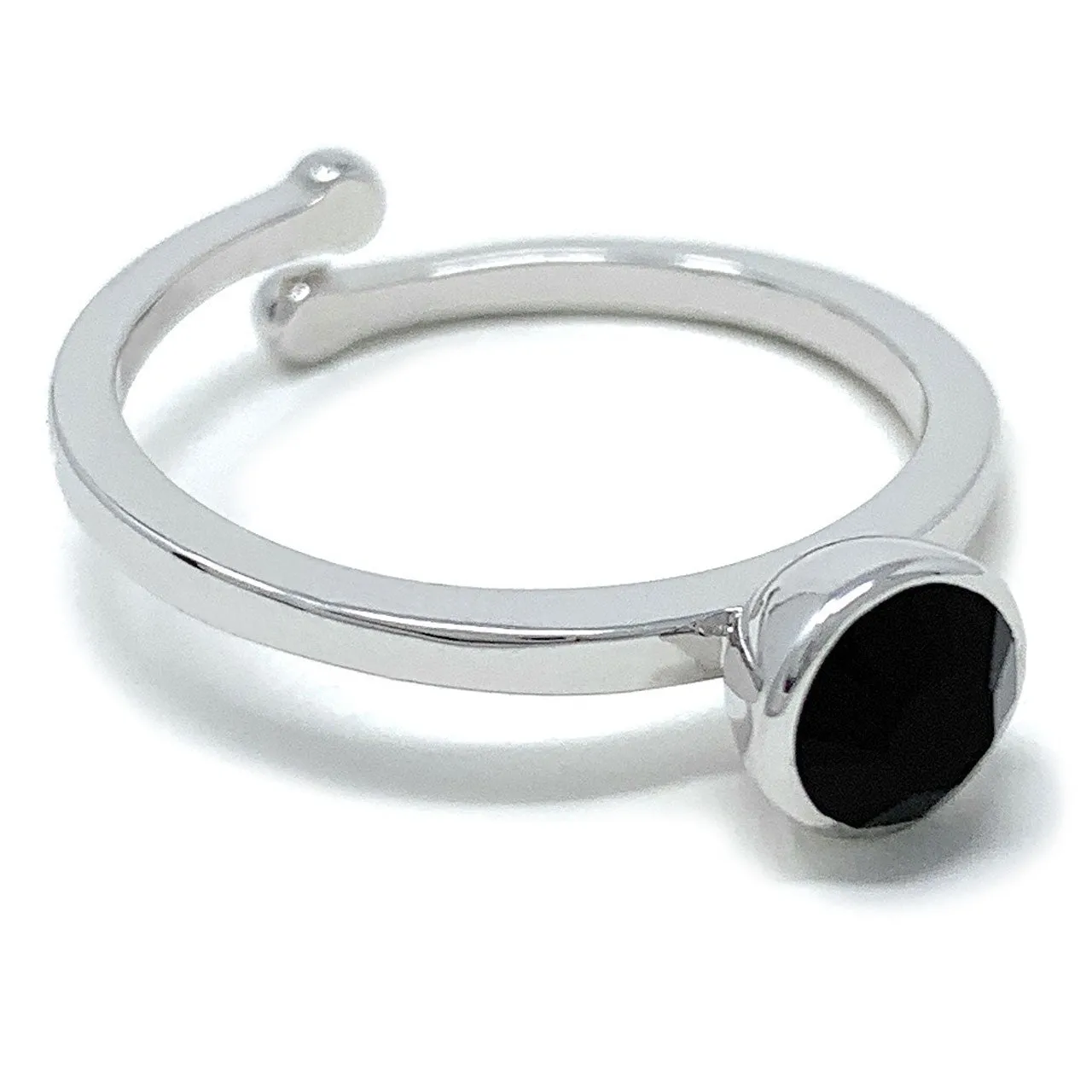 Harley Adjustable Ring with Black Jet Round Crystals from Swarovski Silver Toned Rhodium Plated