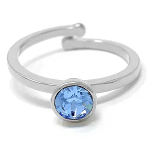 Harley Adjustable Ring with Blue Light Sapphire Round Crystals from Swarovski Silver Toned Rhodium Plated