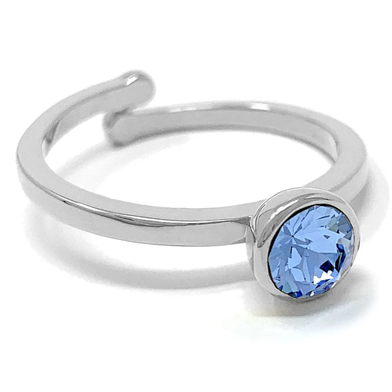 Harley Adjustable Ring with Blue Light Sapphire Round Crystals from Swarovski Silver Toned Rhodium Plated